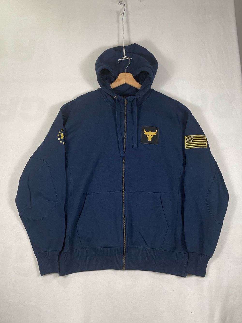 Under Armour Project Rock Full Zip Hoodie Sweatshirt Navy American Flag Sz XL